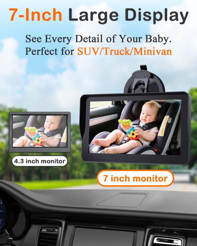 Wkzay 7-Inch Car Camera for Baby: AHD 1080P Display with Real-Time Monitoring - Clear Night Vision Easy Setup Carseat Camera for 0-3 Years Infants - Image 2