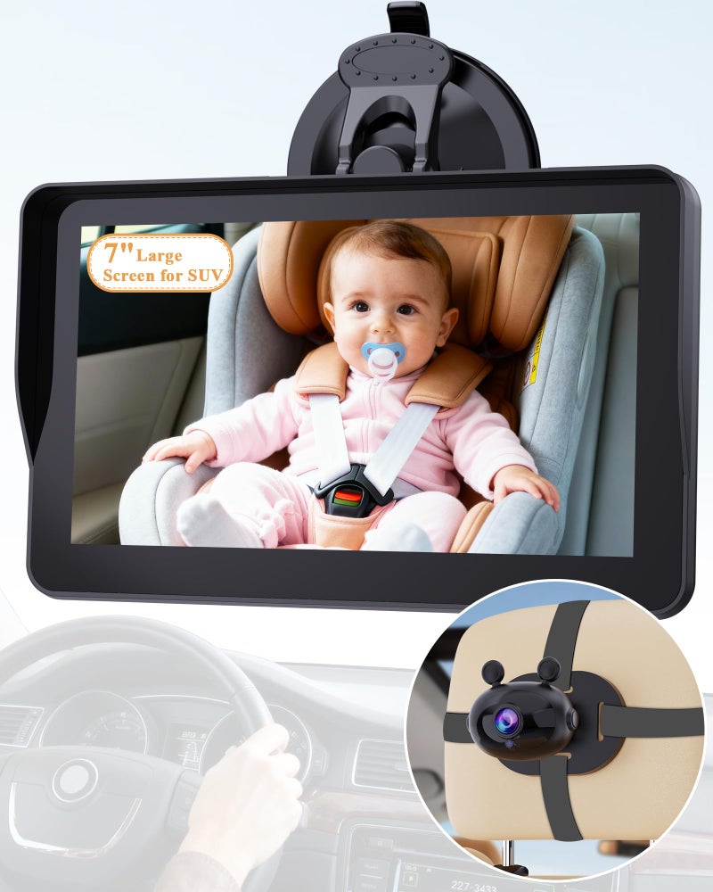 Wkzay 7-Inch Car Camera for Baby: AHD 1080P Display with Real-Time Monitoring - Clear Night Vision Easy Setup Carseat Camera for 0-3 Years Infants - Image 1