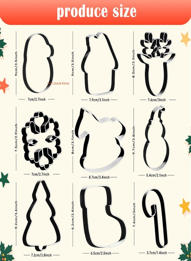 OHOME قوالب تقطيع بسكويت عيد الميلاد - 9 قطع، مجموعة زينة لحفلات عيد الميلاد على شكل بابا نويل، رجل ثلج، حلوى قصب السكر | أدوات خبز الزنجبيل من الفولاذ المقاوم للصدأ، لوازم المطبخ - Image 4