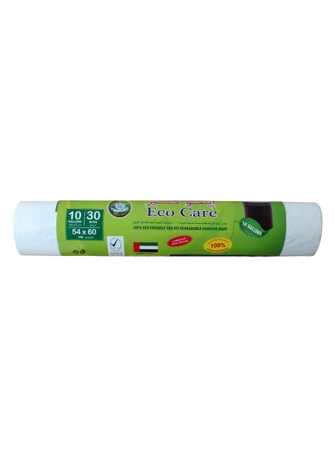 Eco Care White Garbage Bag Roll, Assorted Color, 54 X 60cm, 10 Gallons, 30 Count
