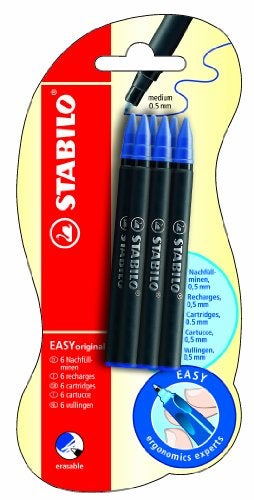 STABILO EASYoriginal Refill Cartridge Medium Pack of 6 Blue (Erasable) - Image 1