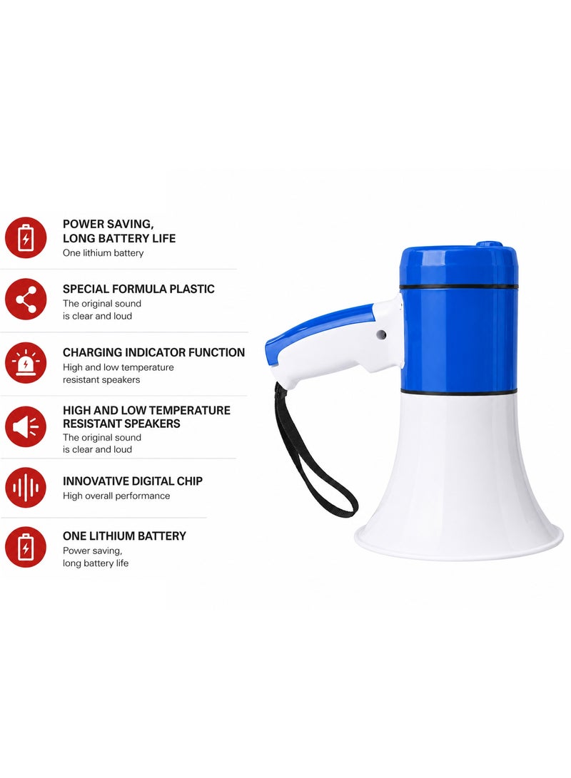 Lacoz Portable Rechargeable Handheld Megaphone Speaker with Siren Function, Loud Voice Amplifier for Events, Crowd Control, Sports, School & Outdoor Announcements Blue White - Image 3