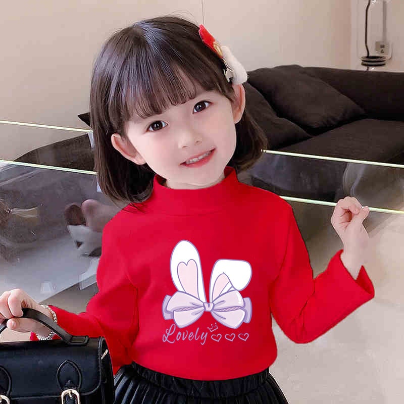Y2074# Children Girls Velvet Long Sleeve T-Shirt Autumn New Cartoon Printing Loose Casual Joker T-Shirt Top - Image 1