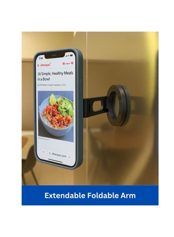 Maxby Magnetic Phone Holder for Refrigerator | Adjustable Arm & 360° Rotation | Magnet Mount for Hands-Free Kitchen Use | For Phones & Tablets | For Magnetic Metal Surfaces (Fridge, Metal Cabinet, Toolbox) - Image 2