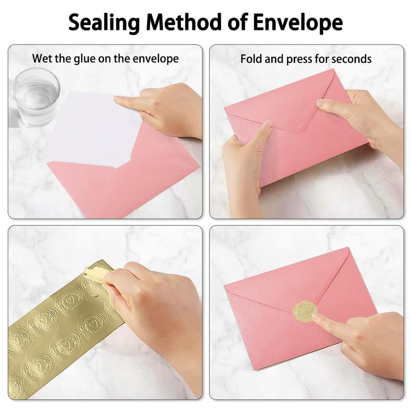 UoeRing A7 Self-Sealing Pink Envelopes 50 Pcs - 5x7 Inches (5.31Ã—7.67in) Premium 120g Pearl Glitter Paper - Printable & Writable for Wedding Invitations, Greeting Cards - Includes Gold Stickers - Image 3