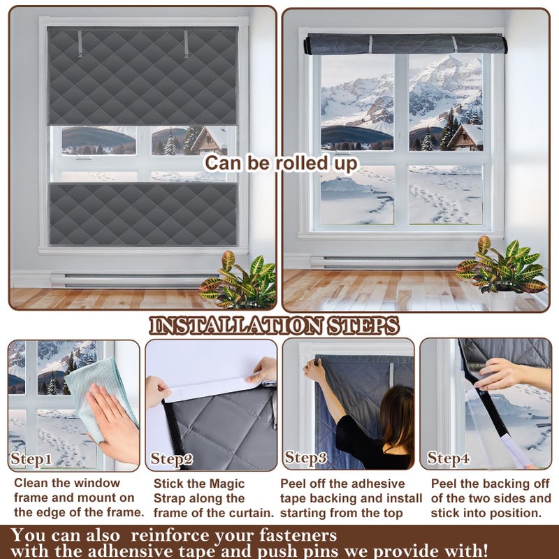 Jeyeou Visible Thermal Window Insulation Kit for Winter, Winterizing Insulated Window Cover Waterproof Oxford Cloth Cotton Layer Reusable Insulated Curtain Blanket Cold Protector for Home Attic RV Keep Warm - Image 5