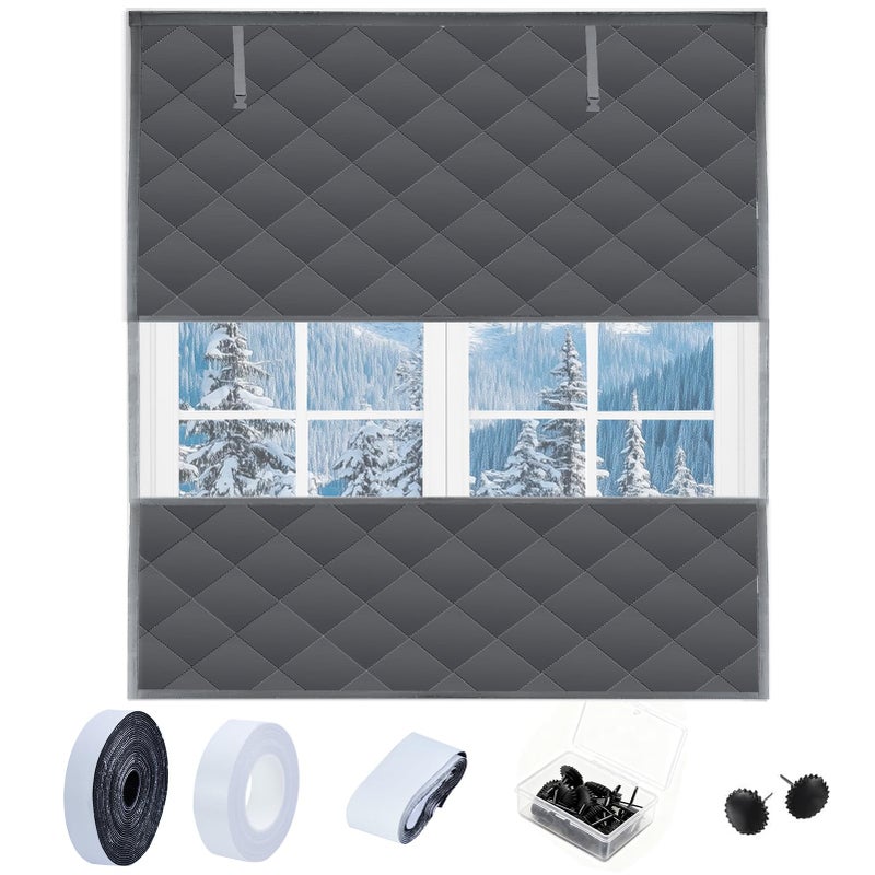 Jeyeou Visible Thermal Window Insulation Kit for Winter, Winterizing Insulated Window Cover Waterproof Oxford Cloth Cotton Layer Reusable Insulated Curtain Blanket Cold Protector for Home Attic RV Keep Warm - Image 1
