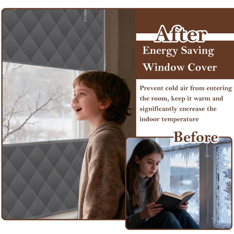 Jeyeou Visible Thermal Window Insulation Kit for Winter, Winterizing Insulated Window Cover Waterproof Oxford Cloth Cotton Layer Reusable Insulated Curtain Blanket Cold Protector for Home Attic RV Keep Warm - Image 4
