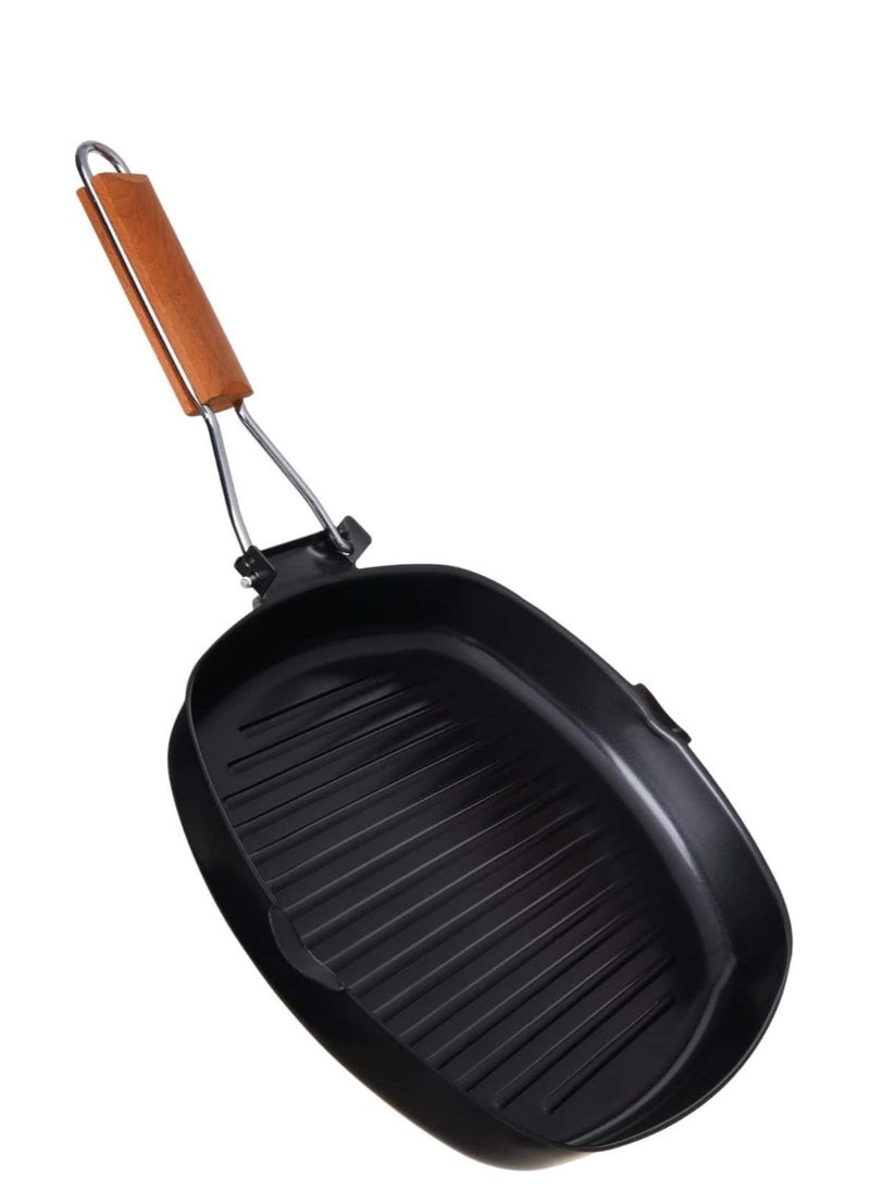 Generic Teflon Grill, with Movable Wooden Handle, 24x28 cm 