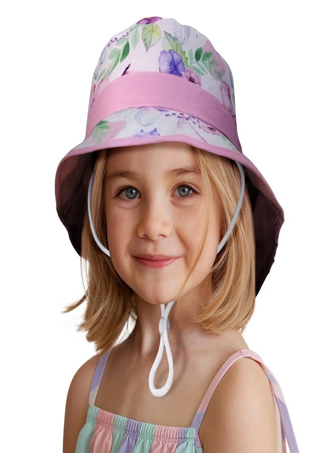 VRITRAZ Sun Protection UPF50+ Bucket Hat Toddler Summer Beach Play Hats with Neck Flap for Girl, Boy, Kids Summer Hat, Bucket Hat for Kids Ages 3-10 Years (Color-Flowerfly Pink) - Image 1