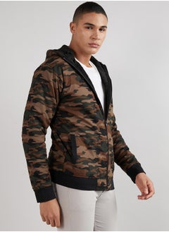 Campus Sutra Men's Forest Green Camouflage Hoodie With Insert Pocket  - Image 3
