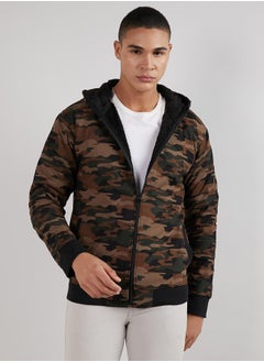 Campus Sutra Men's Forest Green Camouflage Hoodie With Insert Pocket  - Image 2