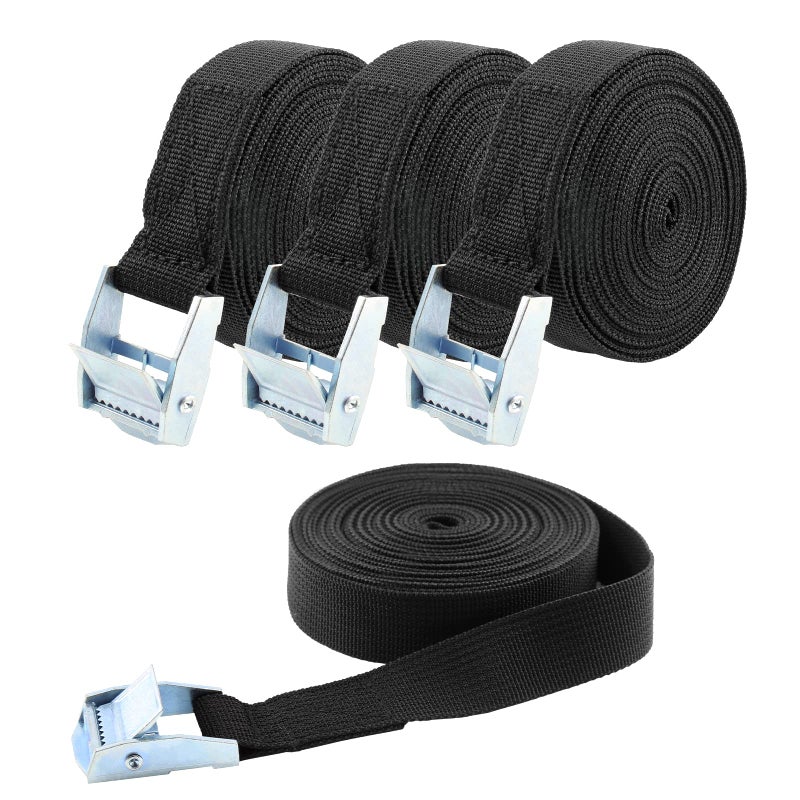 Uenhoy 4 Pack 3.28ft (1m) Cam Buckle Tie Down Straps Heavy Duty Lashing Straps Black Nylon Tie-Down Straps with Lock Buckle, Up to 600lbs, 3.28' x 1" - Image 1