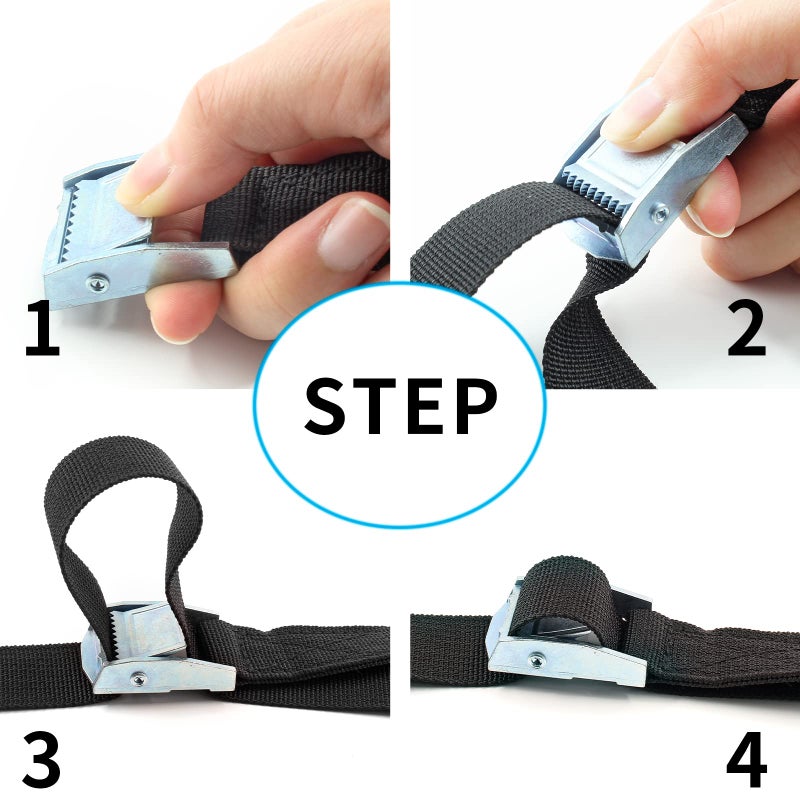 Uenhoy 4 Pack 3.28ft (1m) Cam Buckle Tie Down Straps Heavy Duty Lashing Straps Black Nylon Tie-Down Straps with Lock Buckle, Up to 600lbs, 3.28' x 1" - Image 5