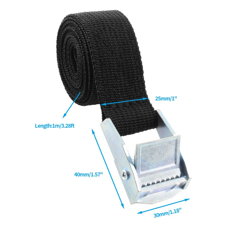 Uenhoy 4 Pack 3.28ft (1m) Cam Buckle Tie Down Straps Heavy Duty Lashing Straps Black Nylon Tie-Down Straps with Lock Buckle, Up to 600lbs, 3.28' x 1" - Image 3