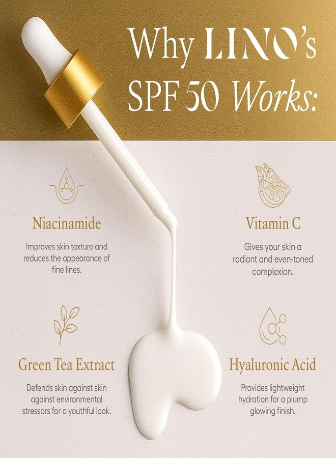 Lino All-In-One Serum with SPF 50, Zinc Oxide Mineral Sun Drops, No White Cast, Vitamin C, Hyaluronic acid, Niacinamide, Green Tea extract, Sun Protection, Non-Comedogenic - Image 5
