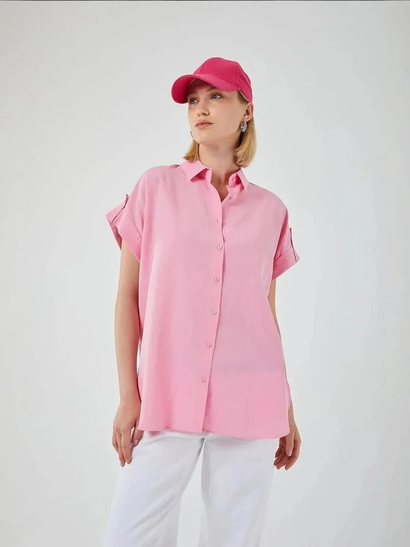 MixRay Oversized Short Sleeve Poplin Button-Up Shirt