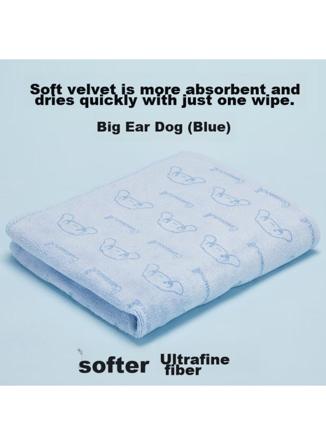 Miniso Ultra-fine Fiber Towel, Soft, Absorbent, Quick-drying, For Face Washing And Bathing, 75x35cm, Big Ear Dog Pattern, Blue, 2-pack - Image 2