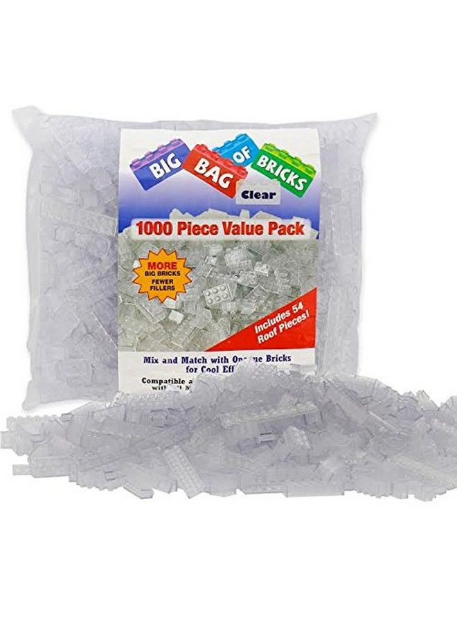 SCS Direct Building Block Bricks 1000 Pc Bulk Set Of Unique Clear Color With 54 Roof Pieces Compatible And Tight Fit With All Major Brands Great For Activity Tables Creativity & School Projects  - Image 2