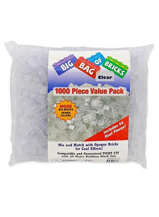 SCS Direct Building Block Bricks 1000 Pc Bulk Set Of Unique Clear Color With 54 Roof Pieces Compatible And Tight Fit With All Major Brands Great For Activity Tables Creativity & School Projects  - Image 3