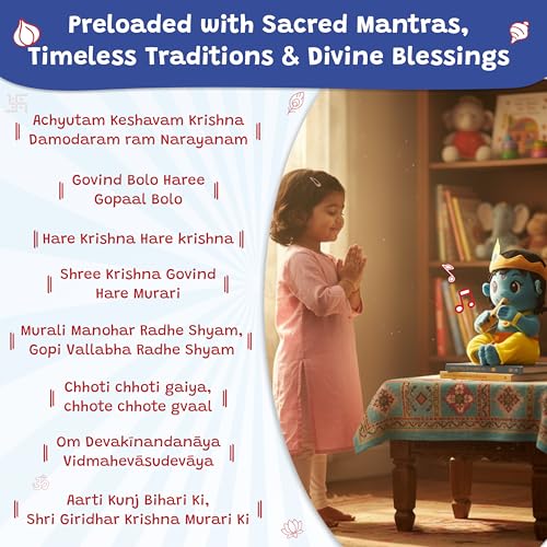 WonderBuddy Divine Mantra Chanting Baby Krishna with 8 Preloaded Mantras & Aartis, Musical Soft Plush Toy, Best Birthday Gift for Infants, Toddlers & Kids (Medium - 28 Cm) - Image 3