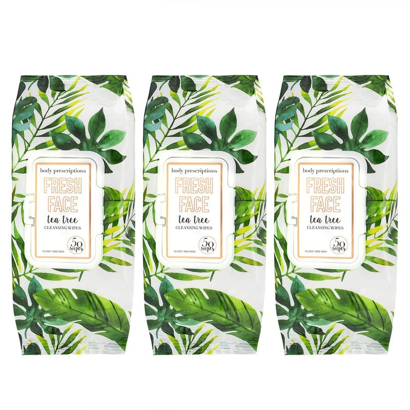 Body Prescriptions Body Prescriptions Tea Tree Facial Wipes Moisturizing Deep Cleansing Face Towelettes Refreshing  Nourishing Gentle Cleansing Cloths 50 Count Pack of 3 TeaTree