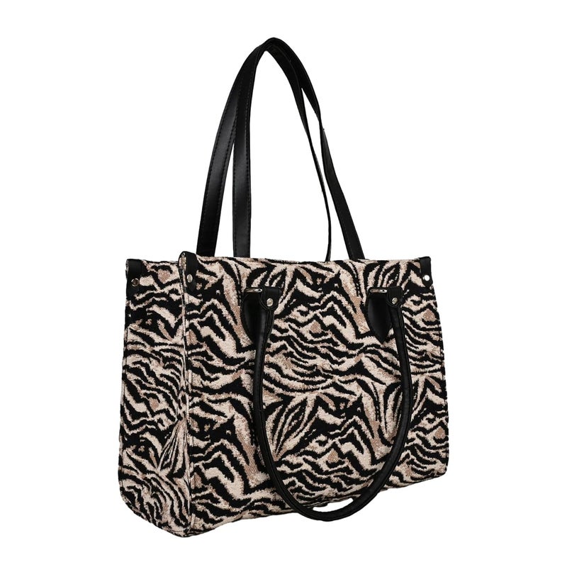 ENSAC Cotton Tote Bag for Women, Stylish Handbag for women with Zip Closure | Fit for Office Bag, College, Travel Use | Handcrafted in India - Image 1