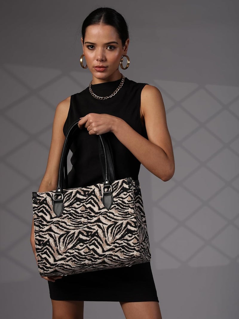 ENSAC Cotton Tote Bag for Women, Stylish Handbag for women with Zip Closure | Fit for Office Bag, College, Travel Use | Handcrafted in India - Image 3