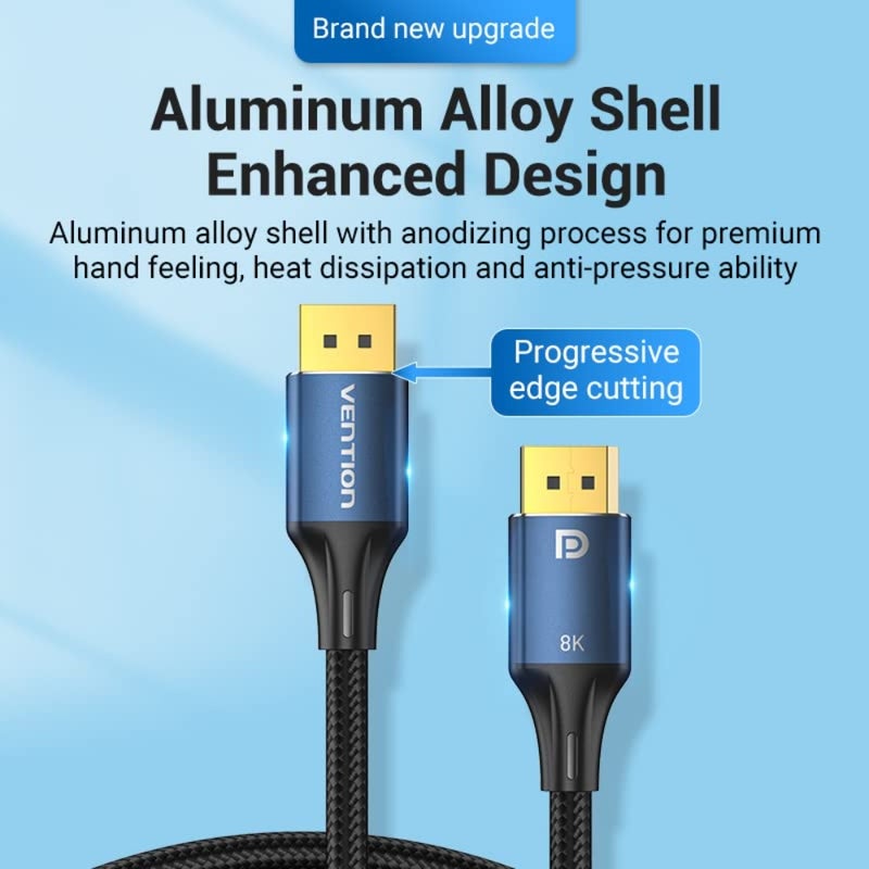 DisplayPort Cable for Laptop PC TV Gaming Monitor, Aluminum Alloy, Black, Ultra HD 8K@60Hz 32.4Gbps with Dynamic HDR HDCP 2.2 Gold-Plated Connectors - Image 4