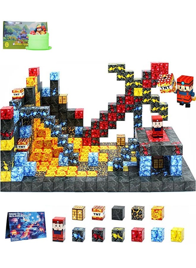 108 PCS Magnetic Blocks Build ,Build Red Mine Craft cubes  Set, Magnetic Tiles Building Blocks Toddler Toys STEM Montessori  Sensory Outdoor Toys for 3+ Year Old Boys & Girls, Creative Kids Games Kids Toys - Image 1
