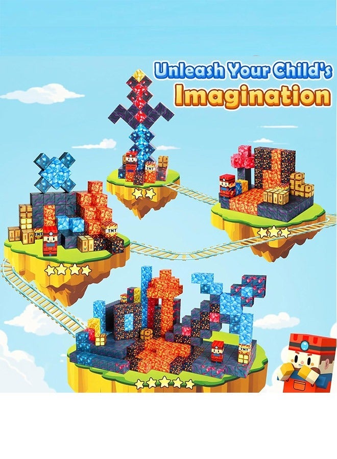 108 PCS Magnetic Blocks Build ,Build Red Mine Craft cubes  Set, Magnetic Tiles Building Blocks Toddler Toys STEM Montessori  Sensory Outdoor Toys for 3+ Year Old Boys & Girls, Creative Kids Games Kids Toys - Image 5