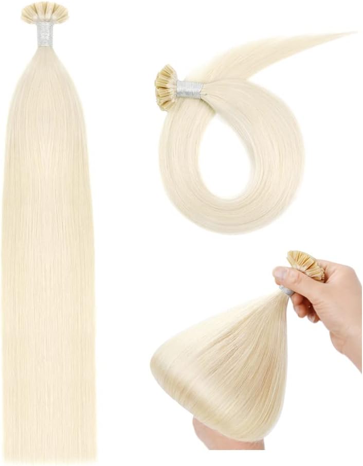 U Tip Hair Extensions Real Human Hair 14 Inch Pre Bonded Keratin Nail Tip Straight Remy Hair Extensions 50g 60 Platinum Blonde