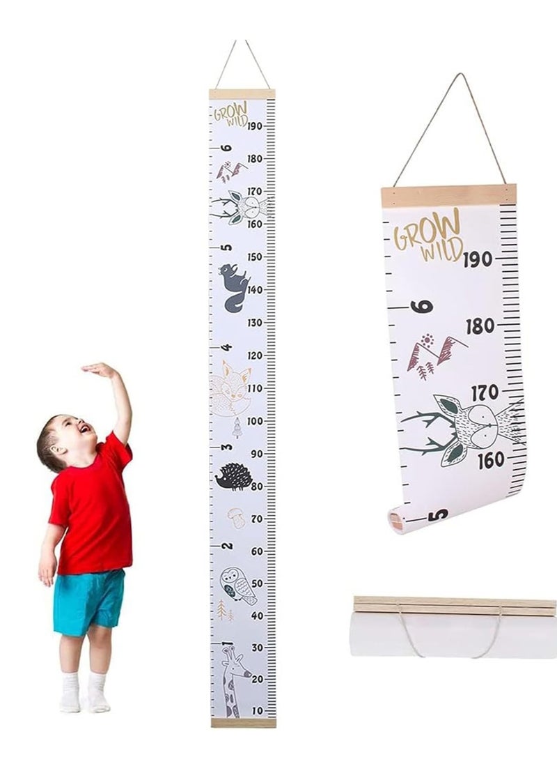 Gonice Kids Growth Chart, Wall Hanging Baby Growth Height Chart for Unisex, Wood Removable Measuring Canvas Ruler with Funny Colorful Animals Design, Portable Height Chart for Children and Baby  - Image 1