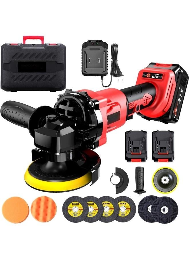 ALongDeng 21V Cordless Polisher Kit With Two 4.0Ah Batteries 3 Variable Speeds Detachable Handle Random Orbit for Car Sanding Polishing Waxing Sealing Glaze - Image 1