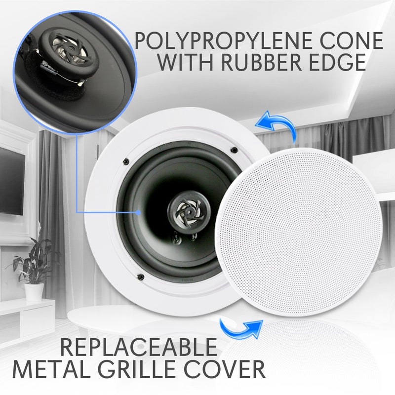 Pyle Pair 8" Bluetooth Flush Mount In-wall In-ceiling 2-Way Universal Home Speaker System Spring Loaded Quick Connections Polypropylene Cone Polymer Tweeter Stereo Sound 250 Watts (PDICBT852RD) - Image 2