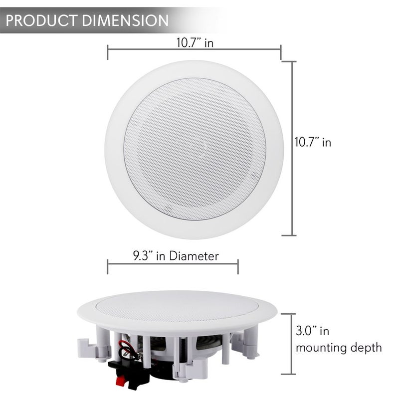 Pyle Pair 8" Bluetooth Flush Mount In-wall In-ceiling 2-Way Universal Home Speaker System Spring Loaded Quick Connections Polypropylene Cone Polymer Tweeter Stereo Sound 250 Watts (PDICBT852RD) - Image 3
