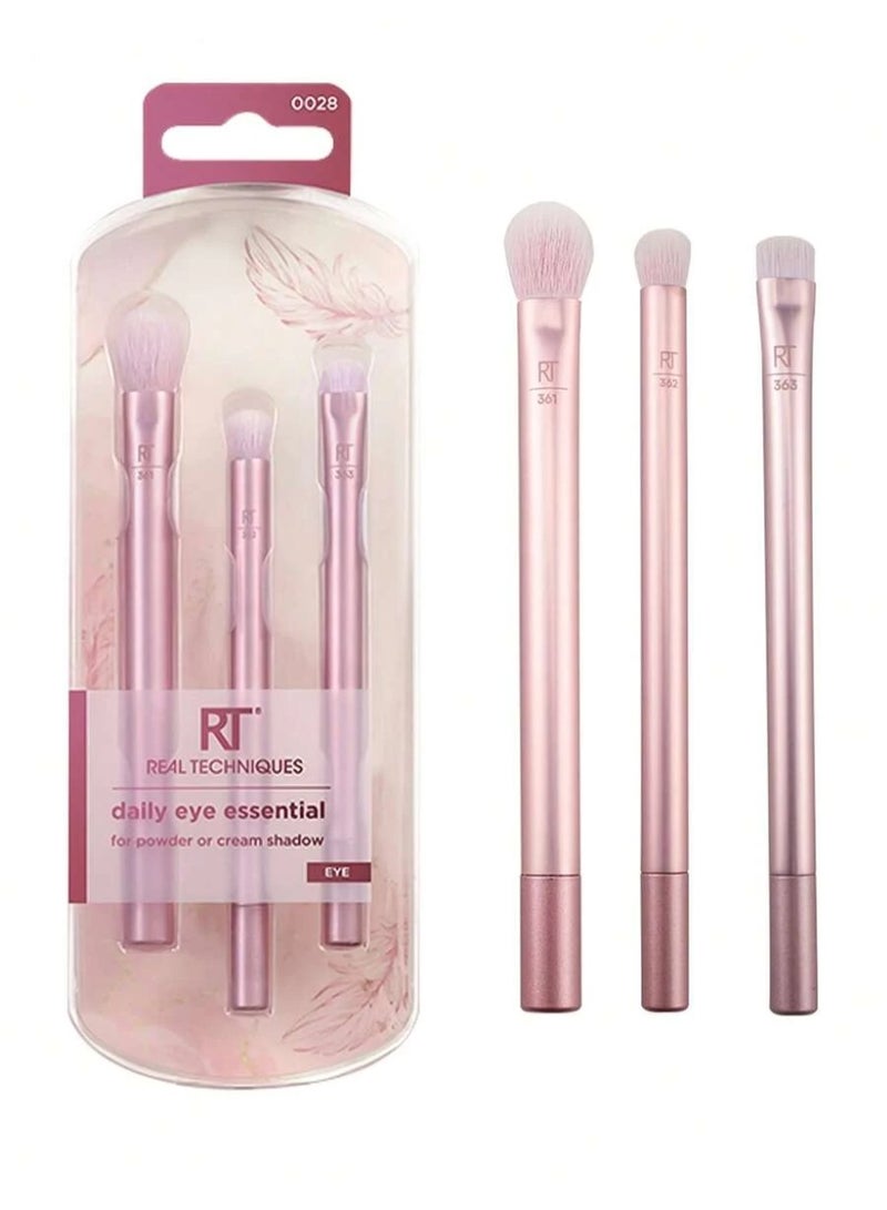 REAL TECHNIQUES Daily Eye Essential 3 Set,361 Medium Shadow Tapered+ Fluffy Bristles To Softly Blendpowder Or Cream Shadows,362 Precision Pointer Shader Paddle Shape To Blend+ Smudge For Aneven + Intense Result,363 Precision Pointer Blender Small, Tapered Brush To Blend + Blur Linersor Shadows Along The Lash Line pink - Image 1