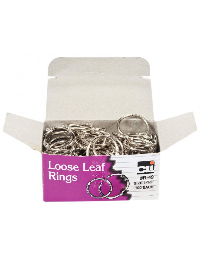Charles Leonard Loose Leaf Rings with Snap Closure, Nickel Plated, 1-1/2 Inch Diameter, Silver, 100-Pack (R-49)