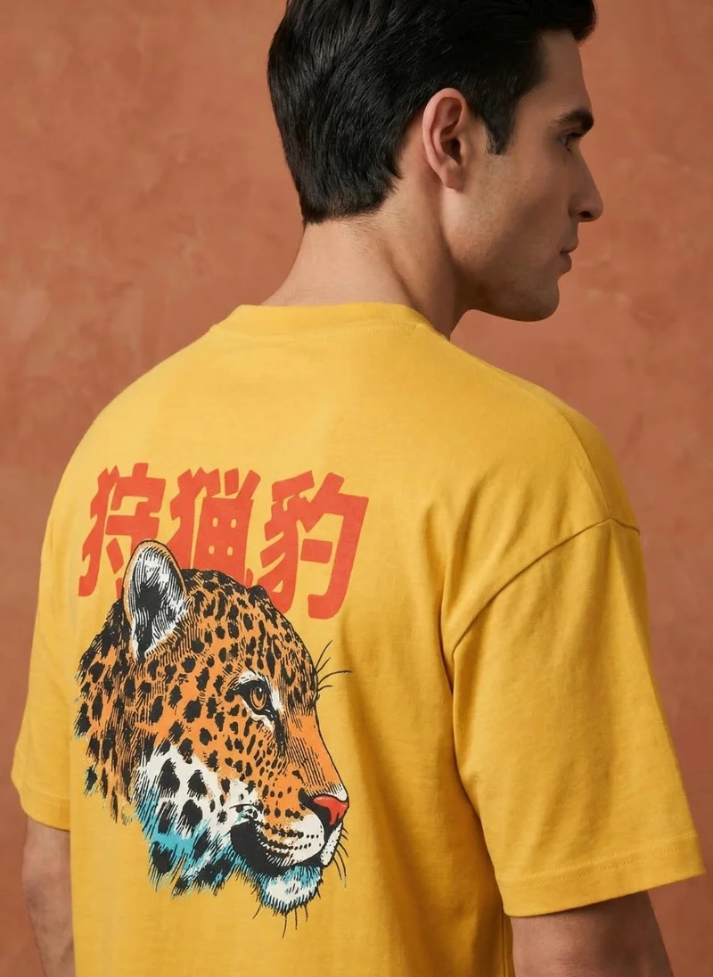 NOBERO Mustard Yellow Men Oversized Graphic Printed T-shirt for Men | Best Price UAE