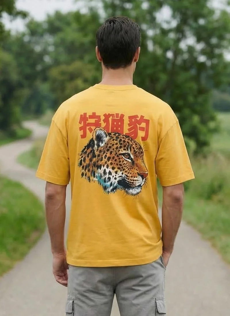 NOBERO Mustard Yellow Men Oversized Graphic Printed T-shirt for Men | Best Price UAE