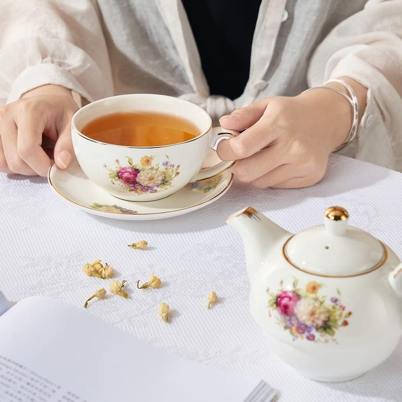 CHILDIKE Tea for One Set, Teapot and Cup Set, Vintage Floral Gold Trim | European Teapot Tea Cup with Saucer Set, Porcelain Tea Set Gift for Women - Image 5