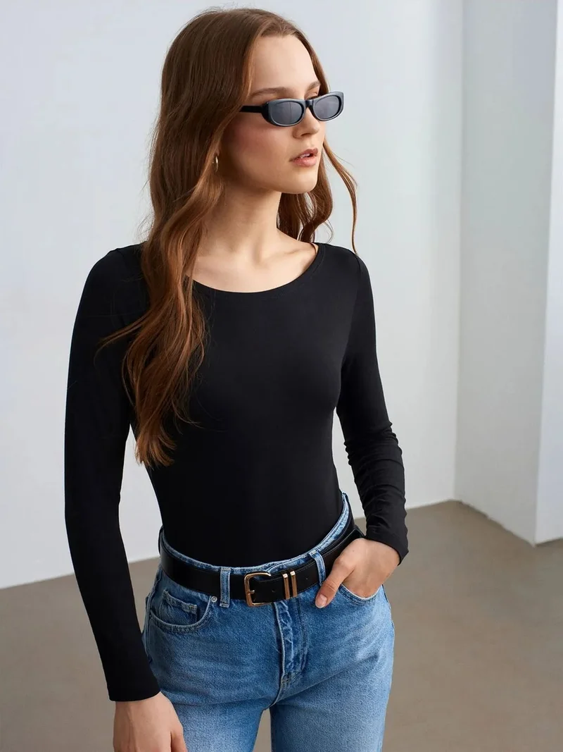 ديلفين Dilvin Slim Fit Boat Neck Bodysuit