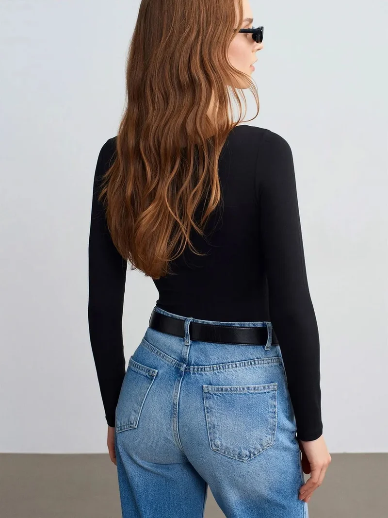 ديلفين Dilvin Slim Fit Boat Neck Bodysuit