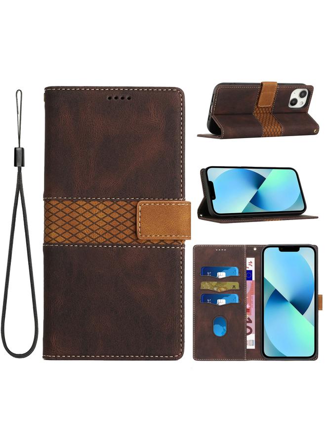 Zaboon Case For iPhone 13 Grid Stitching Leather Phone Case with Lanyard - Image 1
