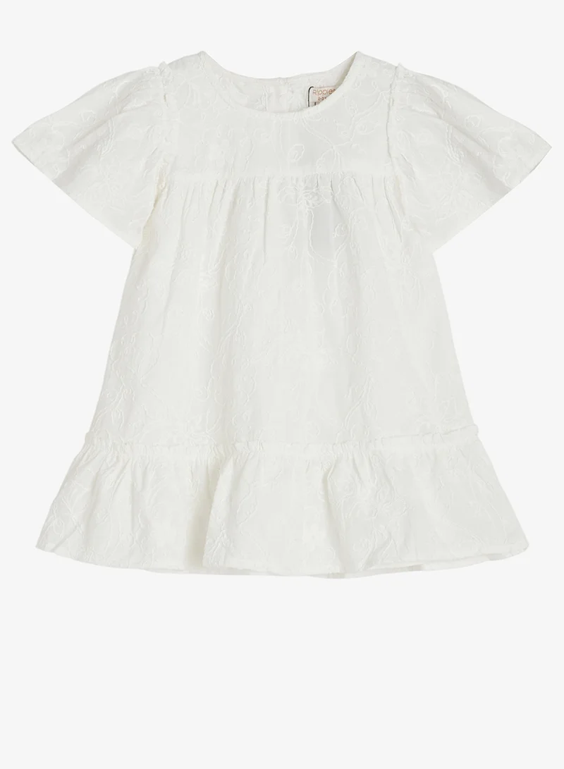 ريبلز مع نمشي Girls Embroidered Cotton Dress With Frill Hem
