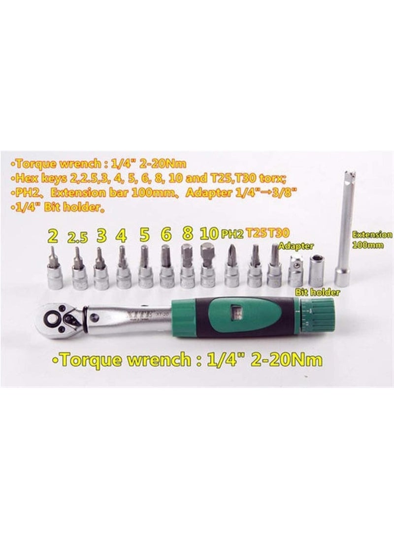 GGOOT Hand Tool Screwdriver Set 15 in 1 2-20Nm Torque Wrench Repair Tools Set for Bicycle Hardware Tool Kits Tool Kit - Image 3