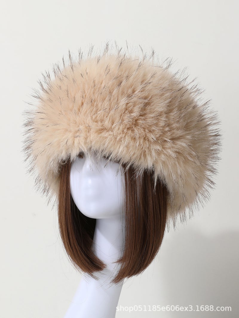 2024 New Arrival Autumn/Winter Faux Fur Plush Thickened Top Hat Travel Warm Hat Ring Fox Fur Head Breathable Skullies Beanies Camel  - Image 1