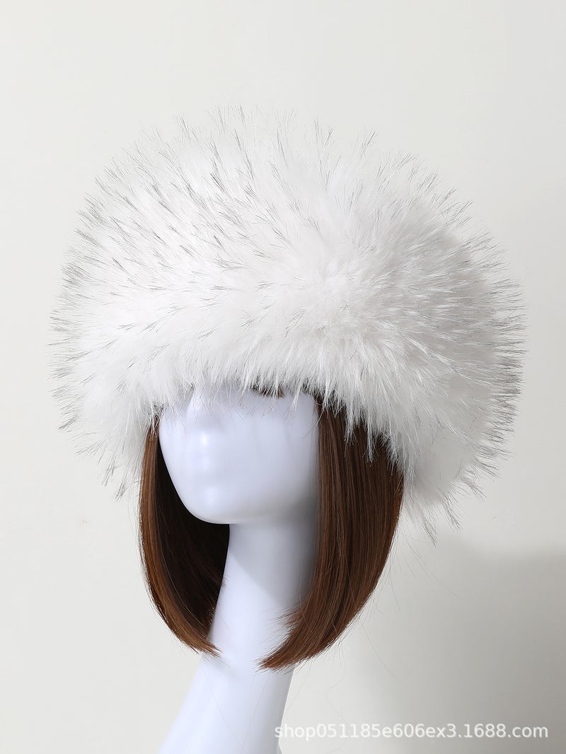2024 New Arrival Autumn/Winter Faux Fur Plush Thickened Top Hat Travel Warm Hat Ring Fox Fur Head Breathable Skullies Beanies Camel  - Image 4