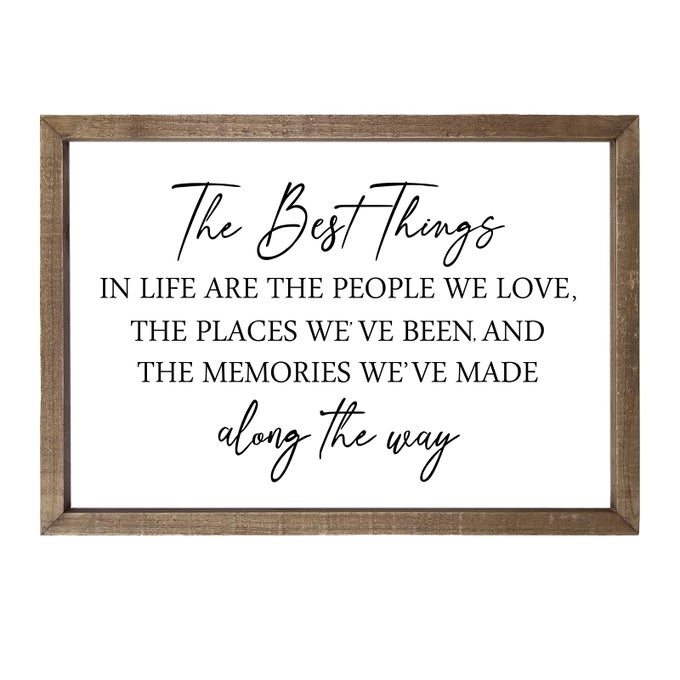 Comurdyo The Best Things in Life Sign 15711 Framed Wood Memories Inspirational Quotes Wall Decor Vintage Farmhouse Wedding Gifts Sign Wall Art for family Home Bedroom Wood