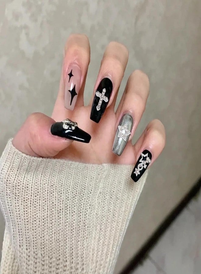 NICENEEDED 100PCS Star Nail Charms, Sliver Cross Nail Art Charms Planets Charm, Punk Nail Jewelry Metal Nail Decoration - Image 4